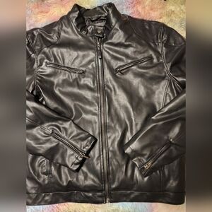 U.S POLO ASSN. Men’s Size L Black Vintage Faux  Jacket Leather Pvc Lined